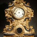 Lot 004 - Antique Rococo Revival Gilt-Painted Cast Iron Mantle Clock with Grape and Foliate Decoration, 15-3/4" H