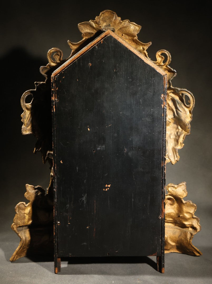 Antique Rococo Revival Gilt-Painted Cast Iron Mantle Clock with Grape and Foliate Decoration