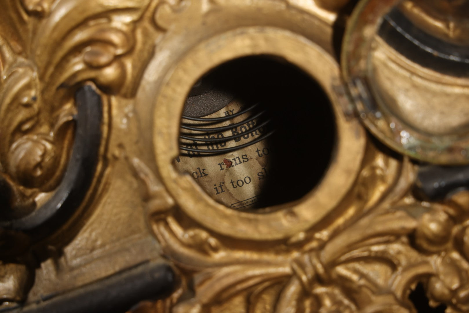 Antique Rococo Revival Gilt-Painted Cast Iron Mantle Clock with Grape and Foliate Decoration