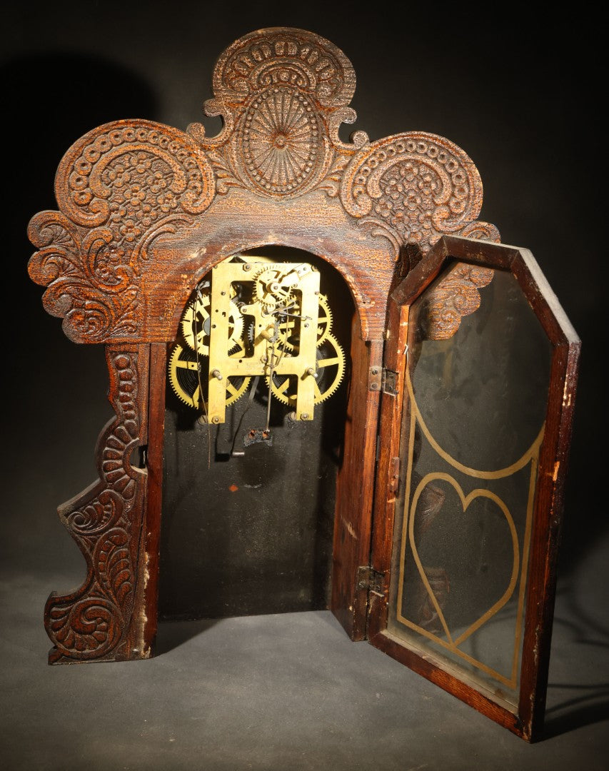 Antique Gingerbread Clock Case with Reverse Painted Heart Design, Manufactured by E. Ingraham Co., Bristol, Connecticut, Incomplete
