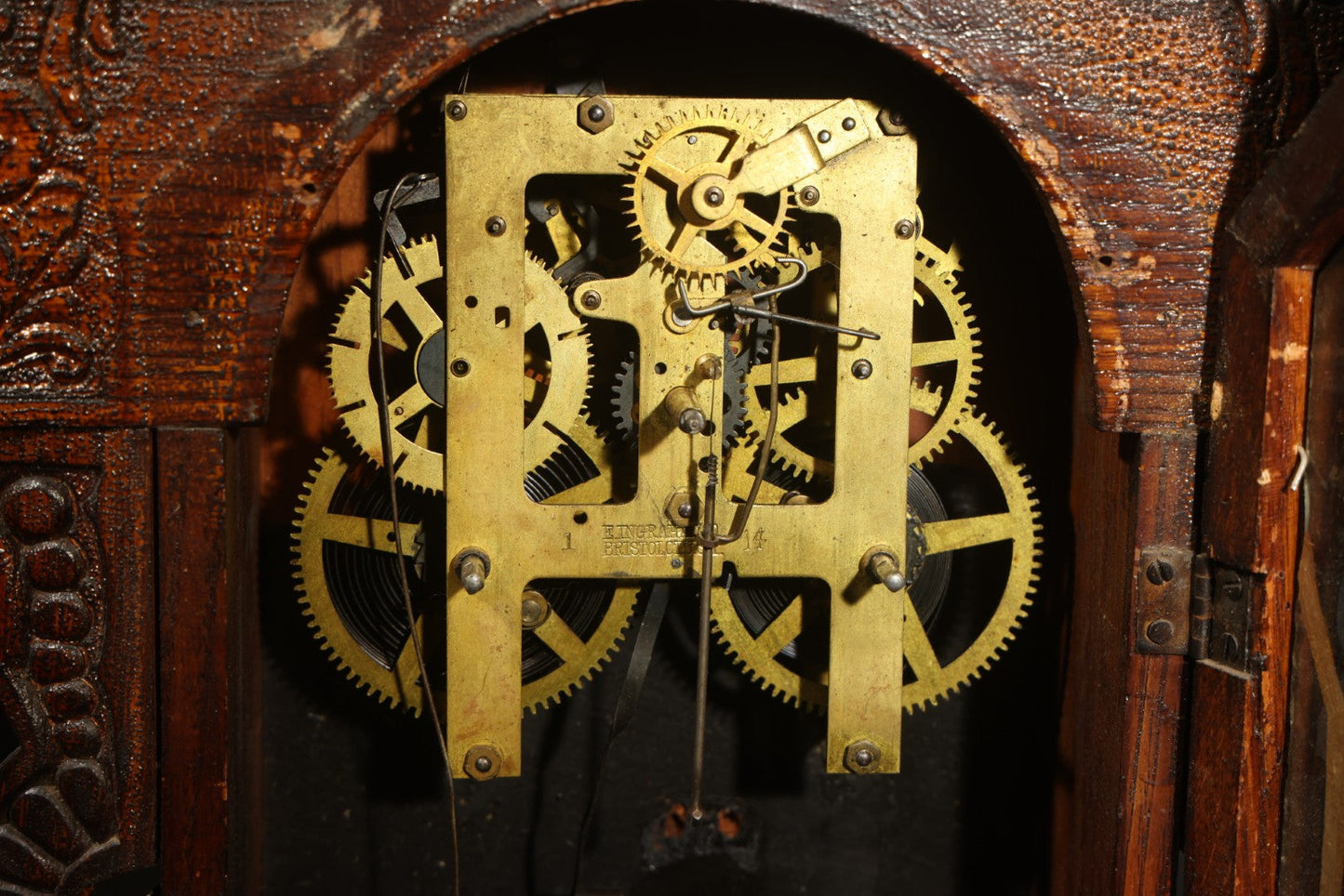 Antique Gingerbread Clock Case with Reverse Painted Heart Design, Manufactured by E. Ingraham Co., Bristol, Connecticut, Incomplete
