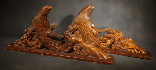 Pair of Antique Carved Wood Eagle Fragments with Foliate Details, Architectural or Furniture Elements, missing wings