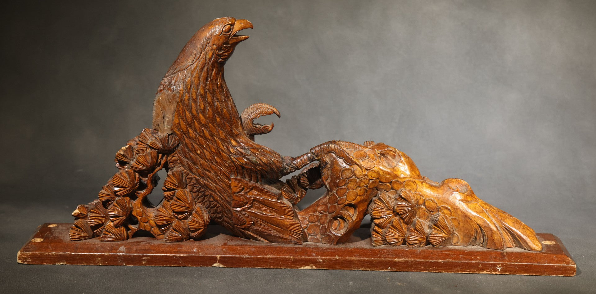 Pair of Antique Carved Wood Eagle Fragments with Foliate Details, Architectural or Furniture Elements, missing wings