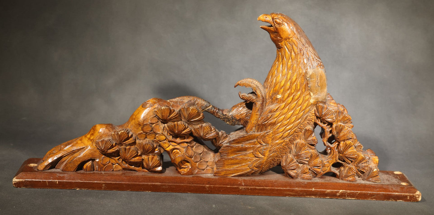 Pair of Antique Carved Wood Eagle Fragments with Foliate Details, Architectural or Furniture Elements, missing wings