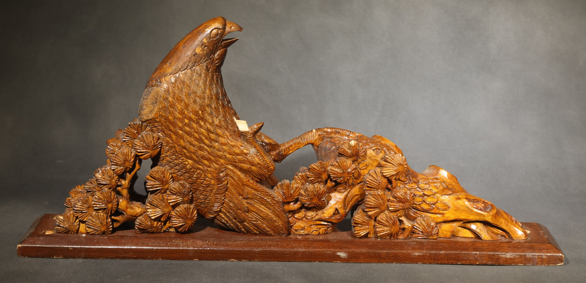 Pair of Antique Carved Wood Eagle Fragments with Foliate Details, Architectural or Furniture Elements, missing wings