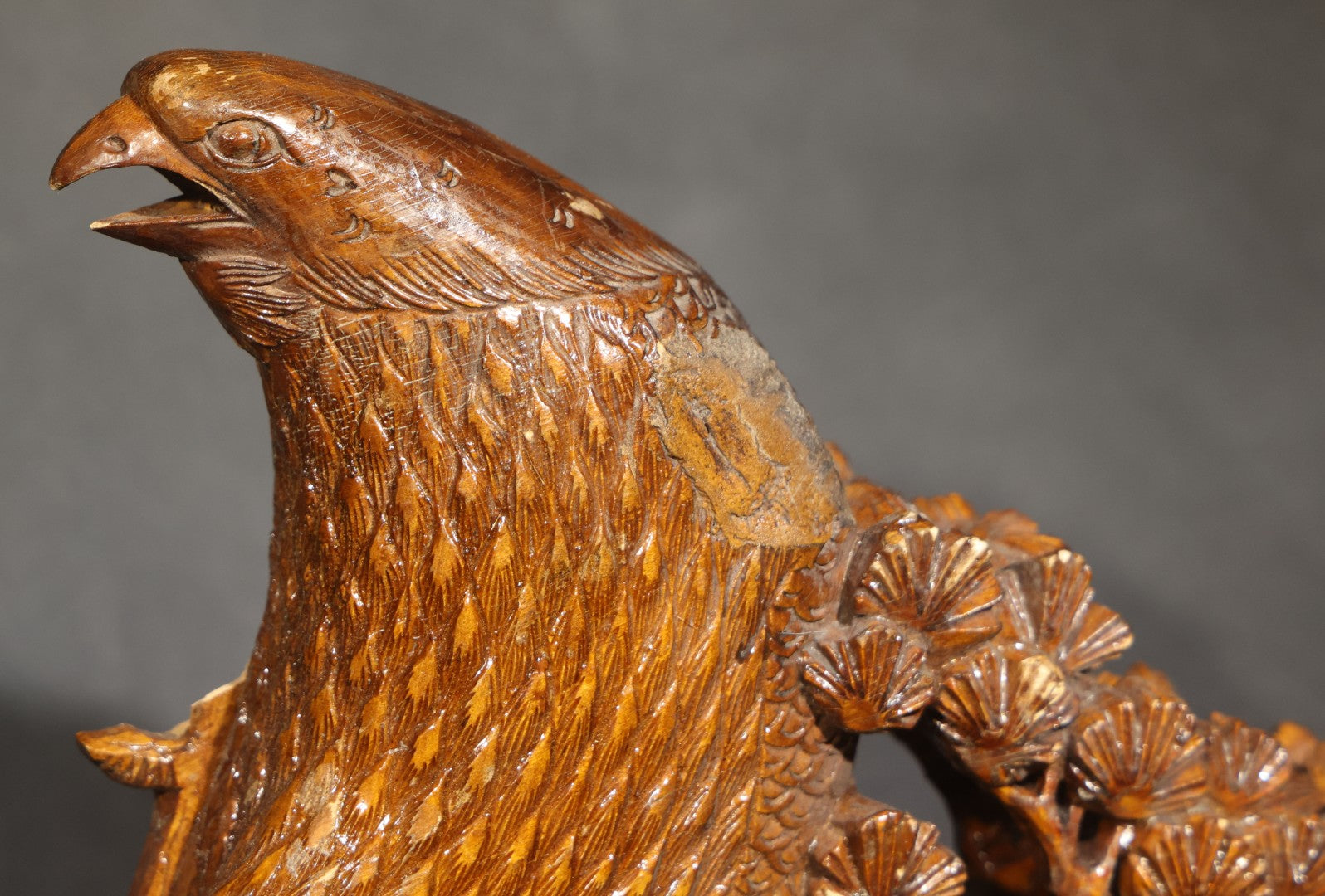 Pair of Antique Carved Wood Eagle Fragments with Foliate Details, Architectural or Furniture Elements, missing wings
