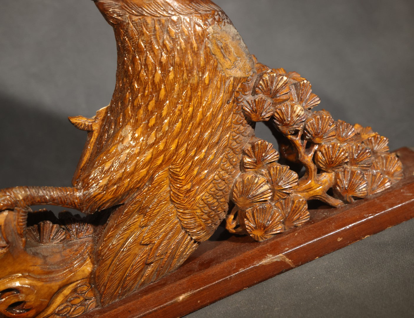 Pair of Antique Carved Wood Eagle Fragments with Foliate Details, Architectural or Furniture Elements, missing wings