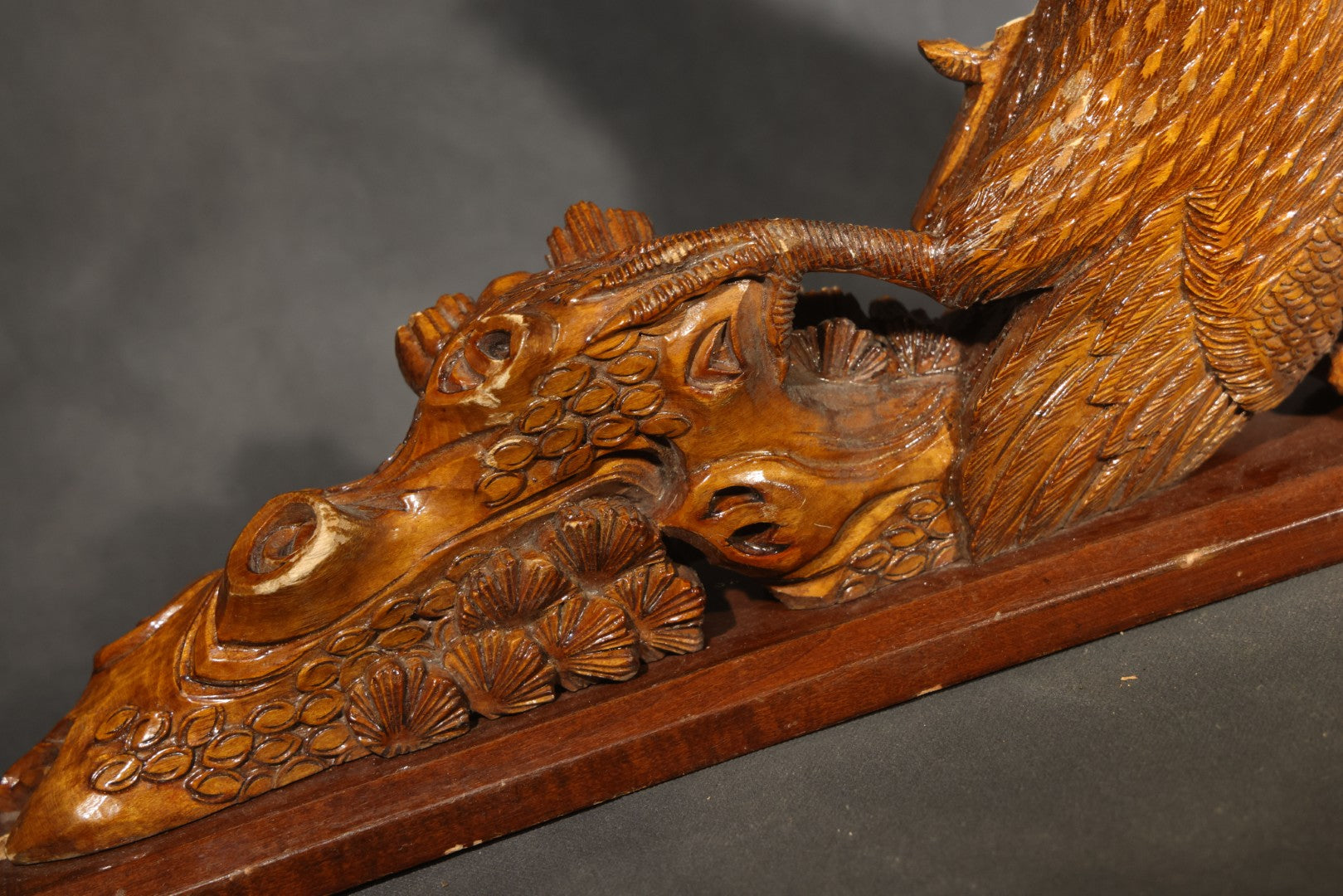 Pair of Antique Carved Wood Eagle Fragments with Foliate Details, Architectural or Furniture Elements, missing wings