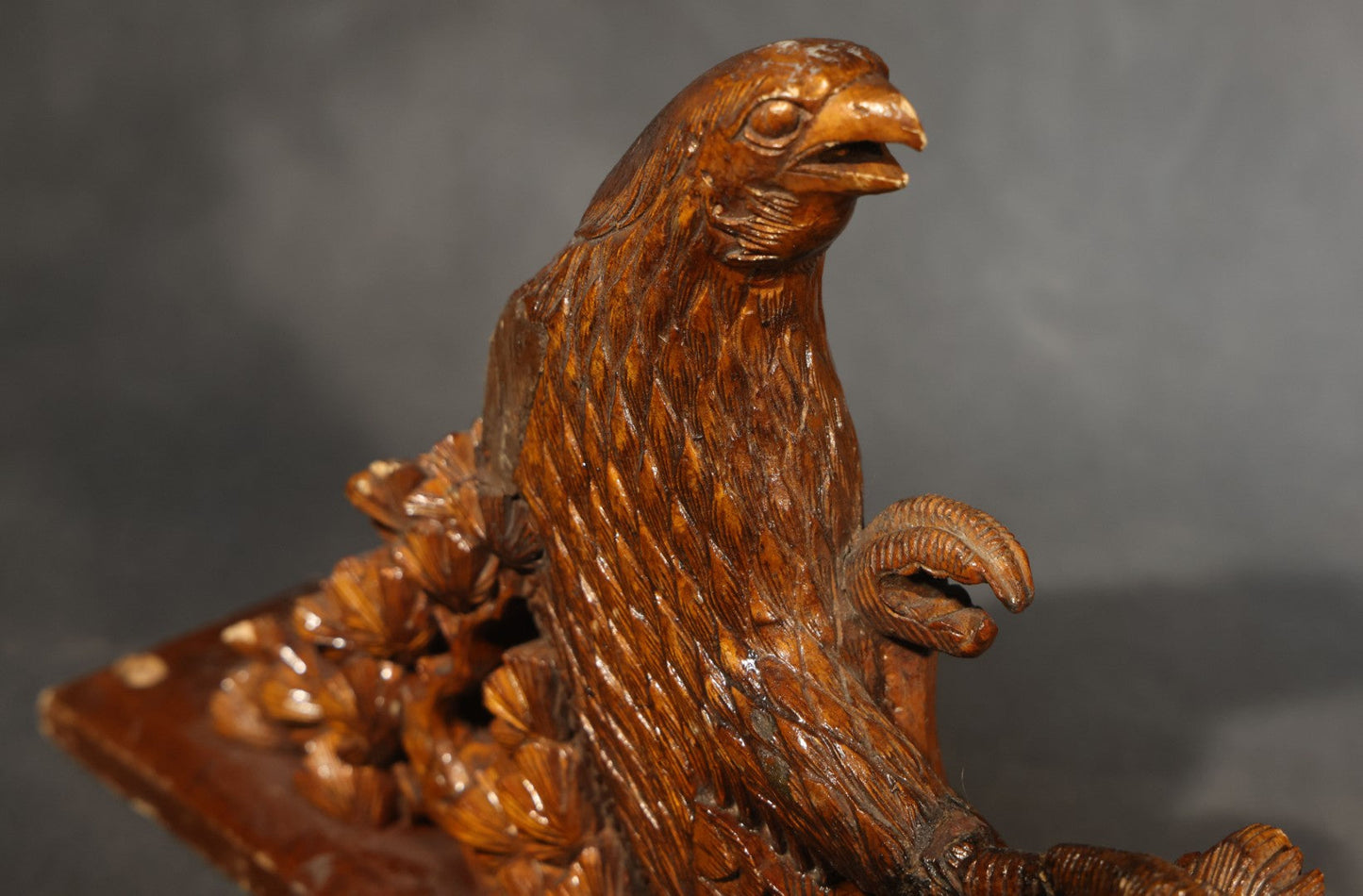 Pair of Antique Carved Wood Eagle Fragments with Foliate Details, Architectural or Furniture Elements, missing wings