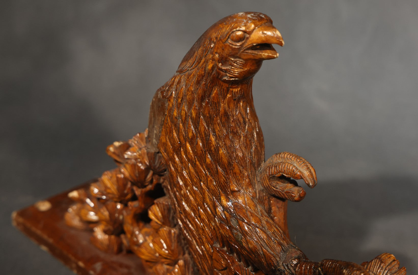 Pair of Antique Carved Wood Eagle Fragments with Foliate Details, Architectural or Furniture Elements, missing wings