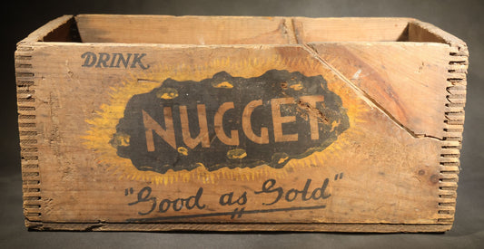 Vintage Nugget Soda "Good as Gold" Wooden Beverage Crate from Red Fox Ginger Ale Co., Providence, Rhode Island