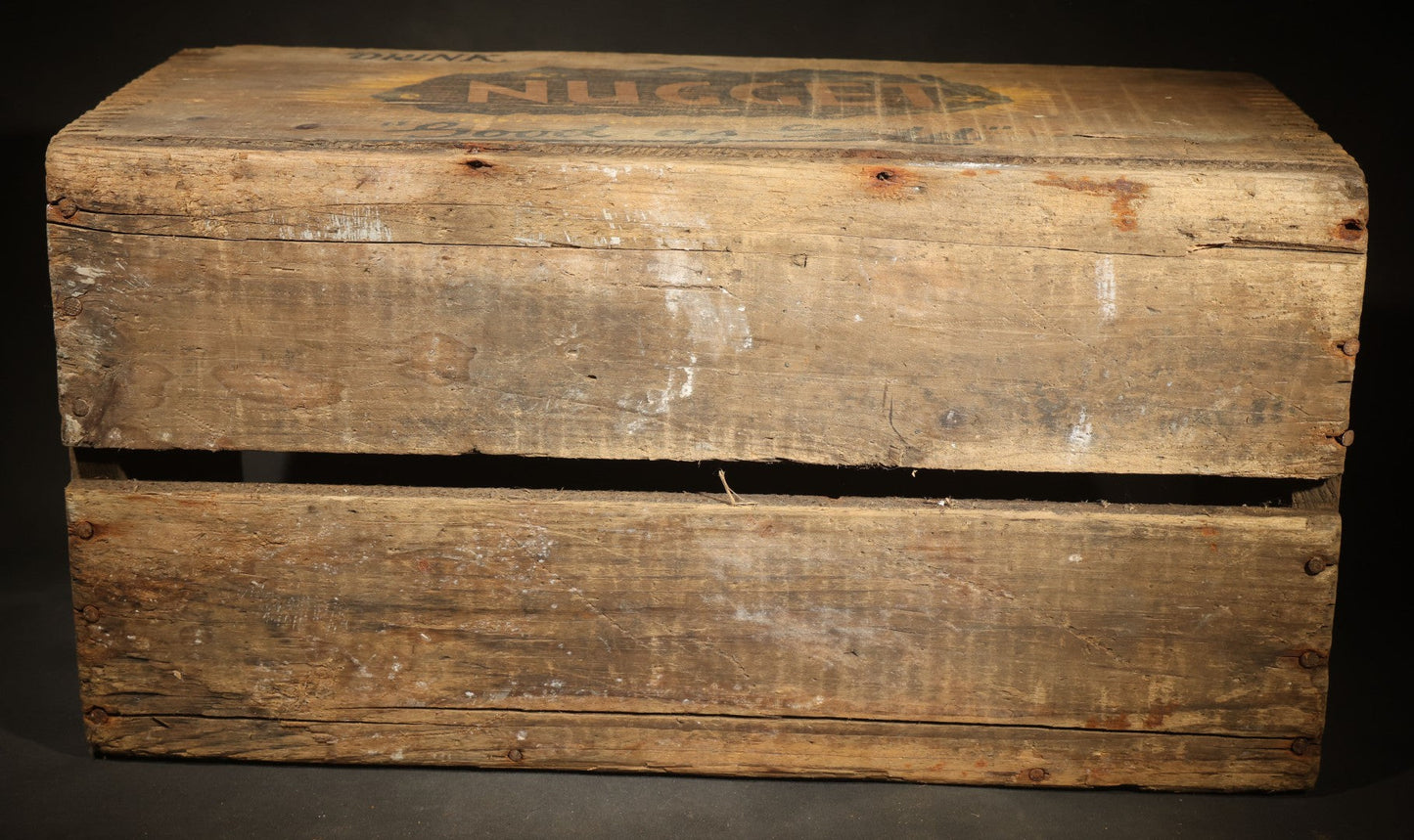 Vintage Nugget Soda "Good as Gold" Wooden Beverage Crate from Red Fox Ginger Ale Co., Providence, Rhode Island