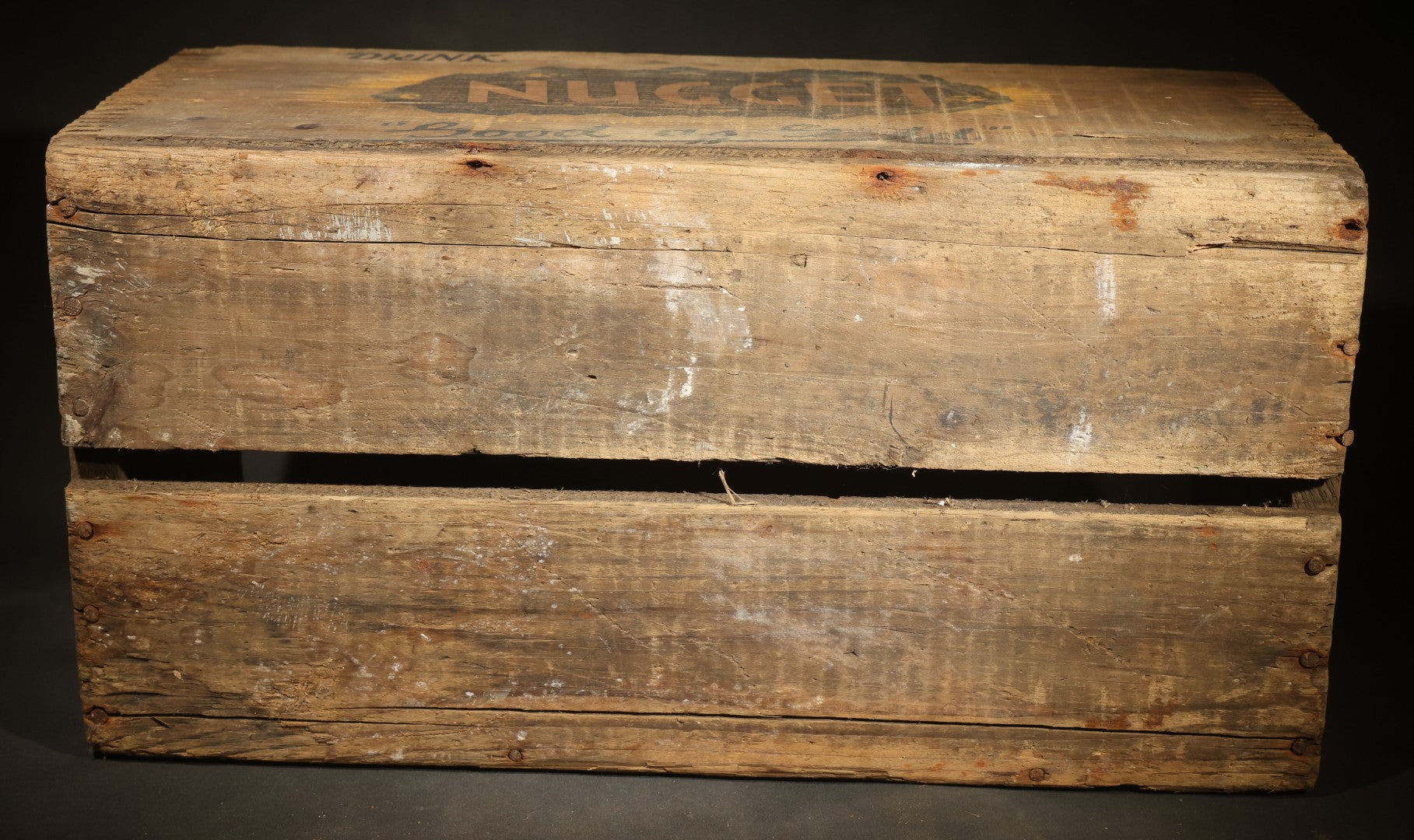 Vintage Nugget Soda "Good as Gold" Wooden Beverage Crate from Red Fox Ginger Ale Co., Providence, Rhode Island