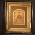 Lot 012 - Antique Framed Photograph of a Woman in Dark Victorian Dress Holding a Book, Ornate Gilt and Wood Frame, Note Poor Condition, no Glass, Damage and Losses Throughout, 16-3/8" W x 19-3/8" H