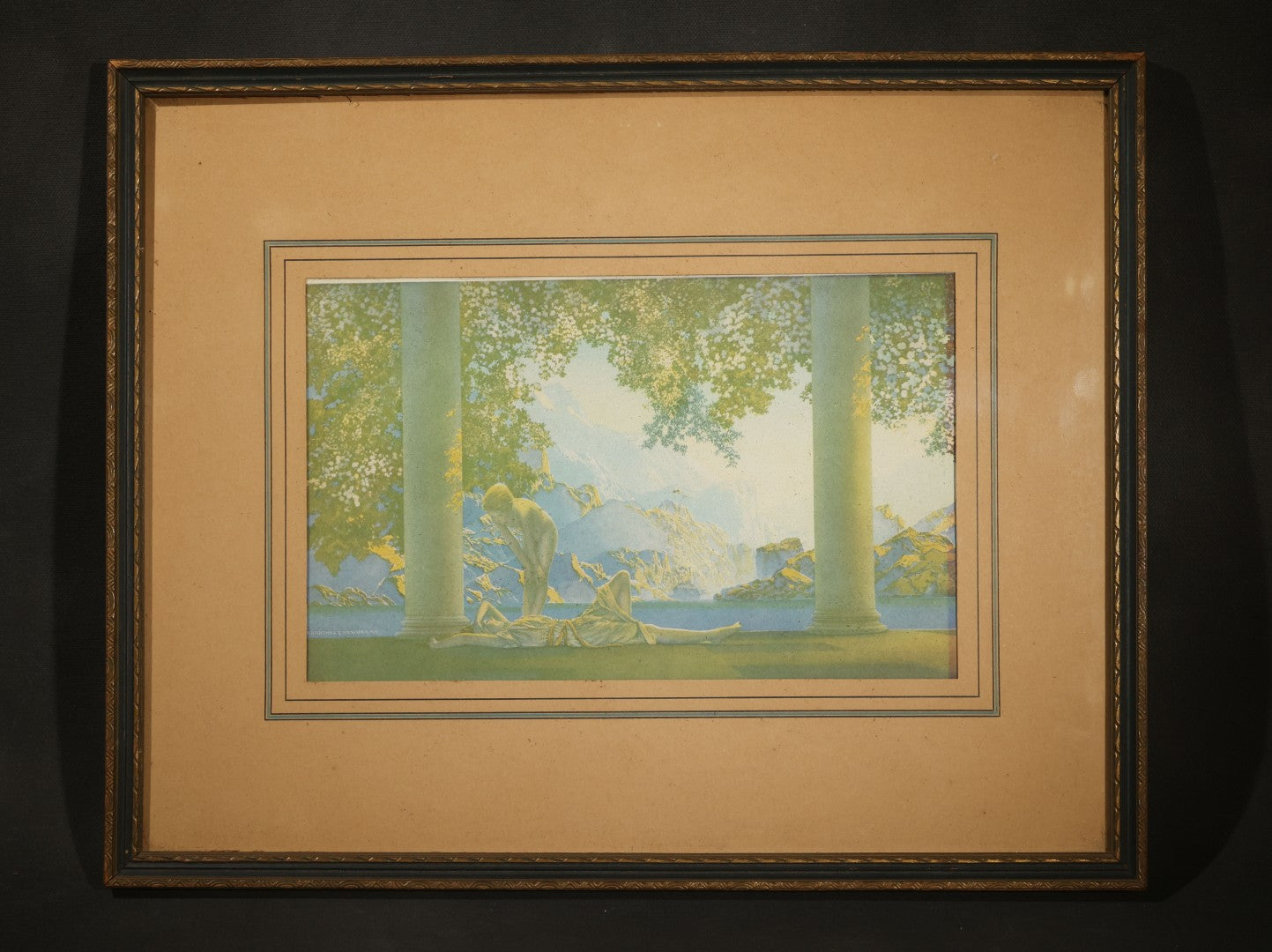 Vintage Lithograph Print "Daybreak" after Maxfield Parrish, Published by Reinthal & Newman, New York, Inscribed on Verso