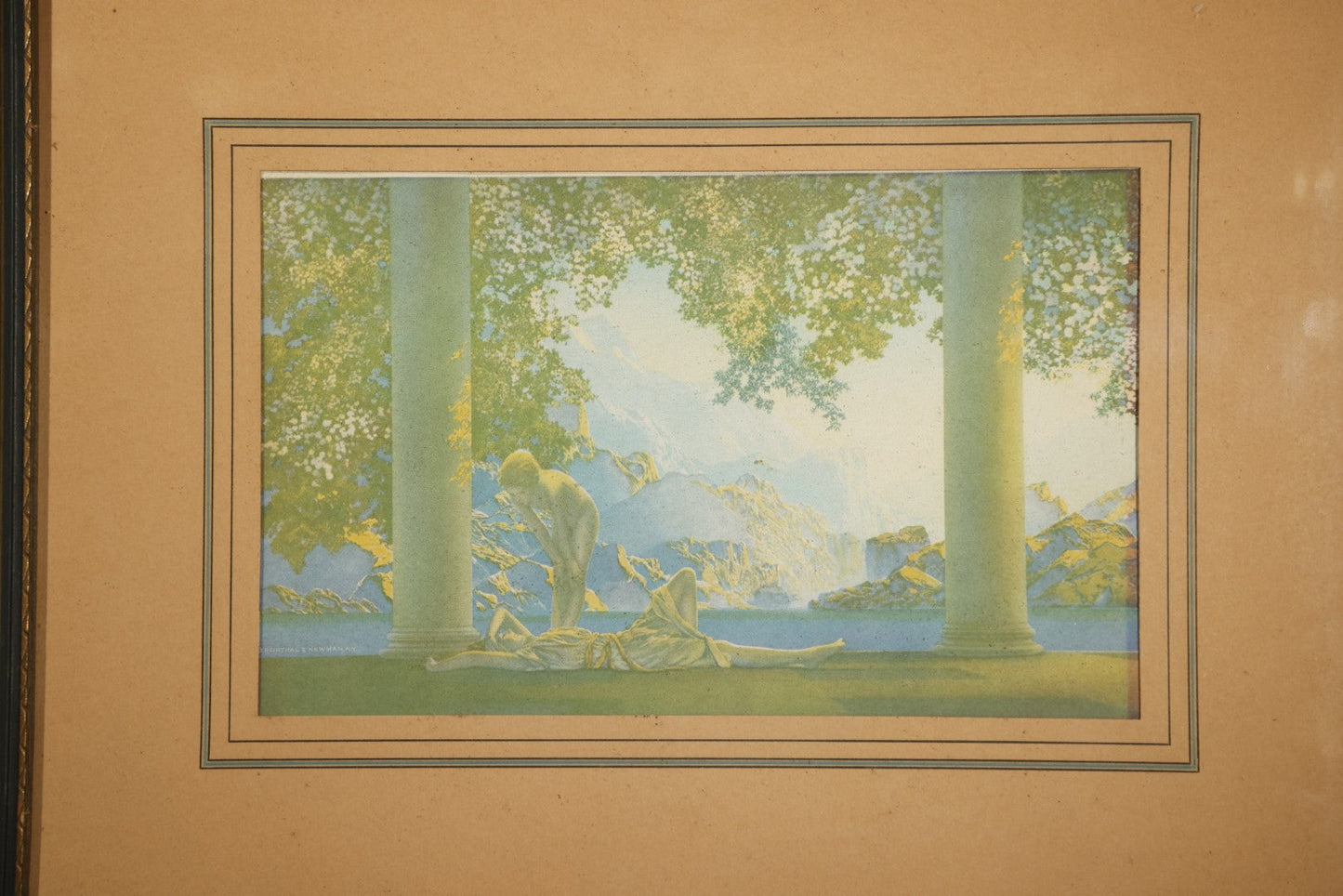 Vintage Lithograph Print "Daybreak" after Maxfield Parrish, Published by Reinthal & Newman, New York, Inscribed on Verso