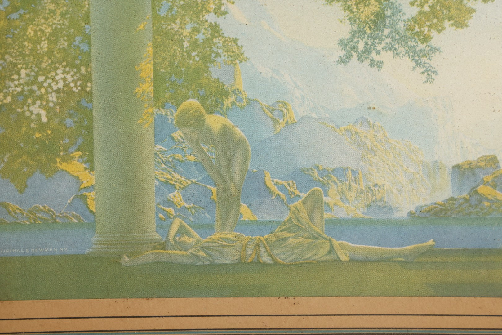 Vintage Lithograph Print "Daybreak" after Maxfield Parrish, Published by Reinthal & Newman, New York, Inscribed on Verso