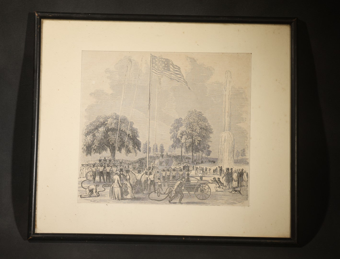 Antique Wood Engraving Framed Print of Fire Drill on Boston Common, 1851, from Gleason's Pictorial