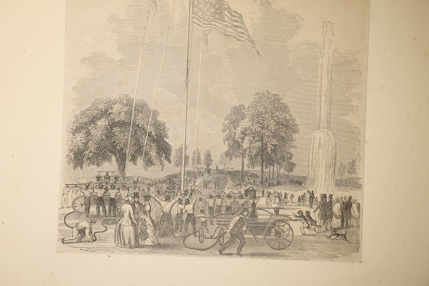 Antique Wood Engraving Framed Print of Fire Drill on Boston Common, 1851, from Gleason's Pictorial