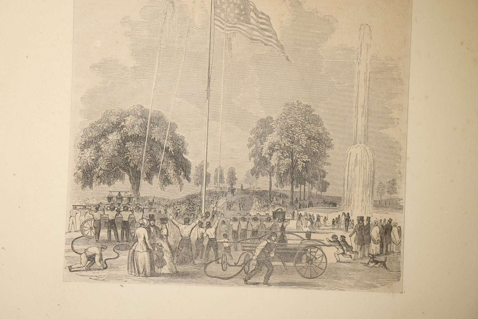 Antique Wood Engraving Framed Print of Fire Drill on Boston Common, 1851, from Gleason's Pictorial
