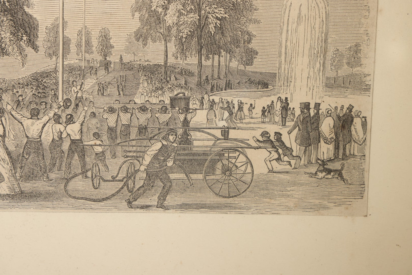 Antique Wood Engraving Framed Print of Fire Drill on Boston Common, 1851, from Gleason's Pictorial