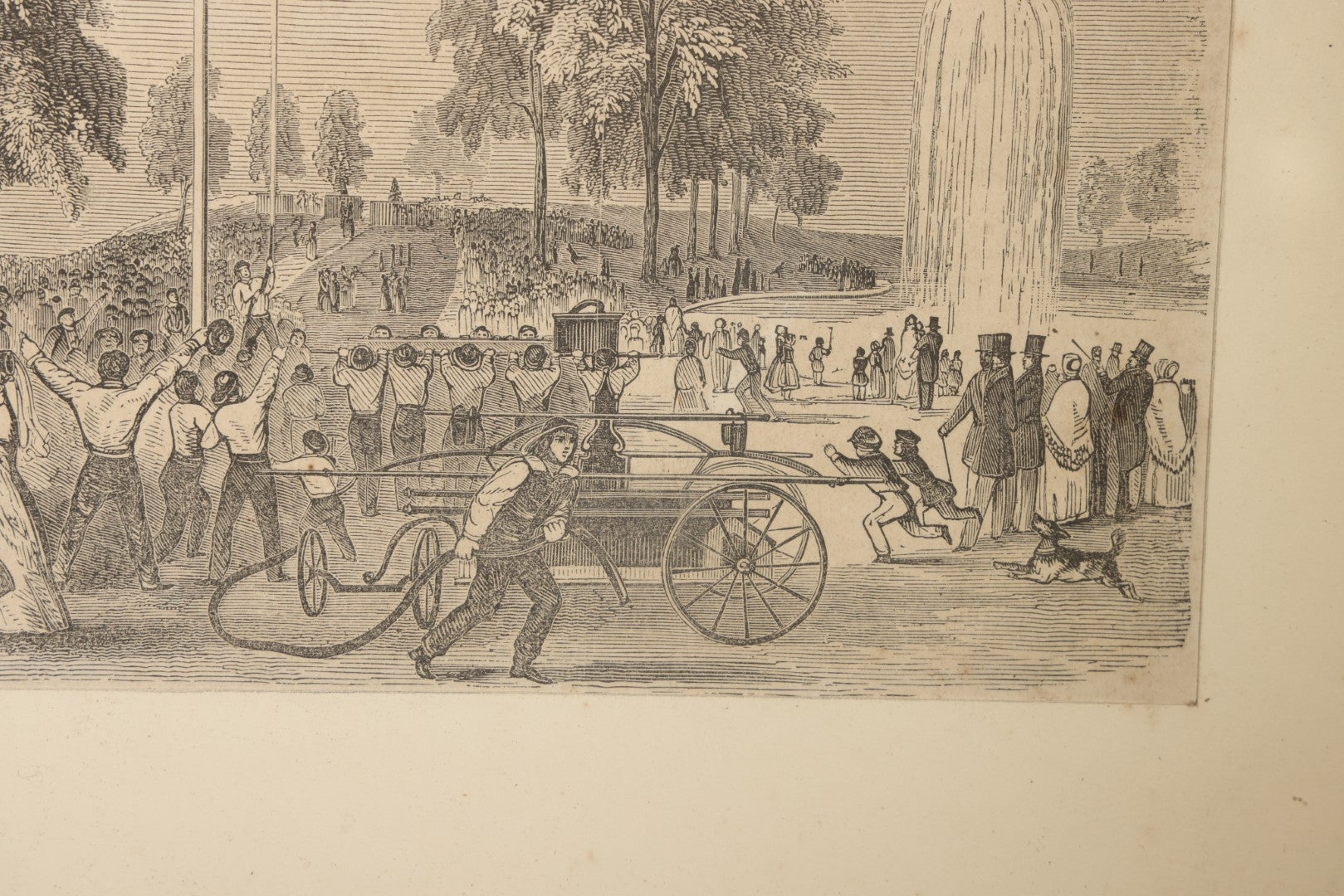 Antique Wood Engraving Framed Print of Fire Drill on Boston Common, 1851, from Gleason's Pictorial