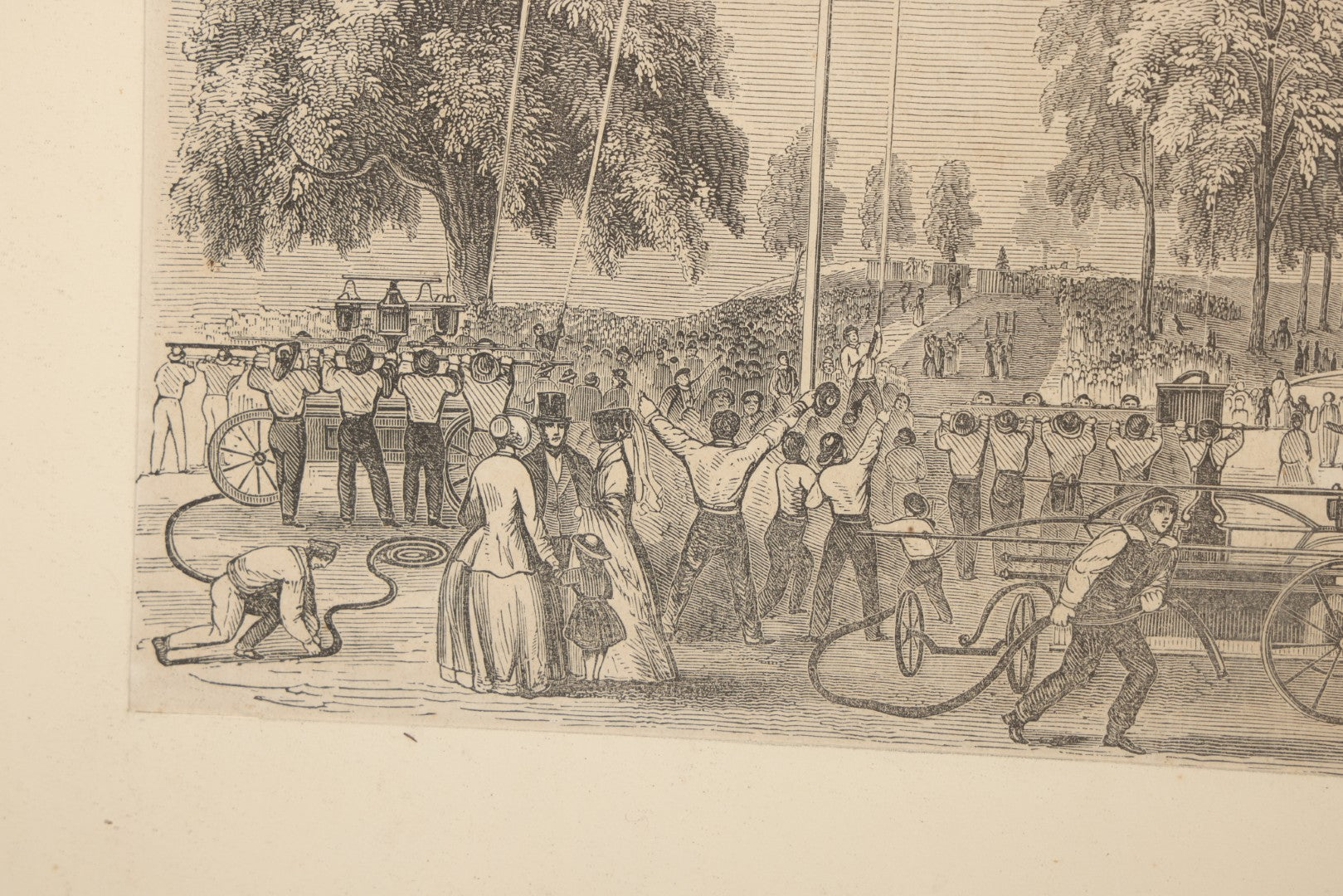 Antique Wood Engraving Framed Print of Fire Drill on Boston Common, 1851, from Gleason's Pictorial