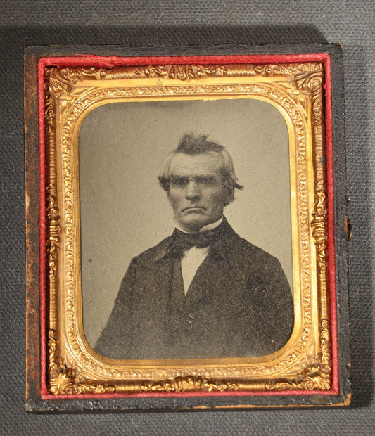 Antique 1/6th Plate Tintype Photograph of a Grumpy Elderly Man in Half Leatherette Union Case