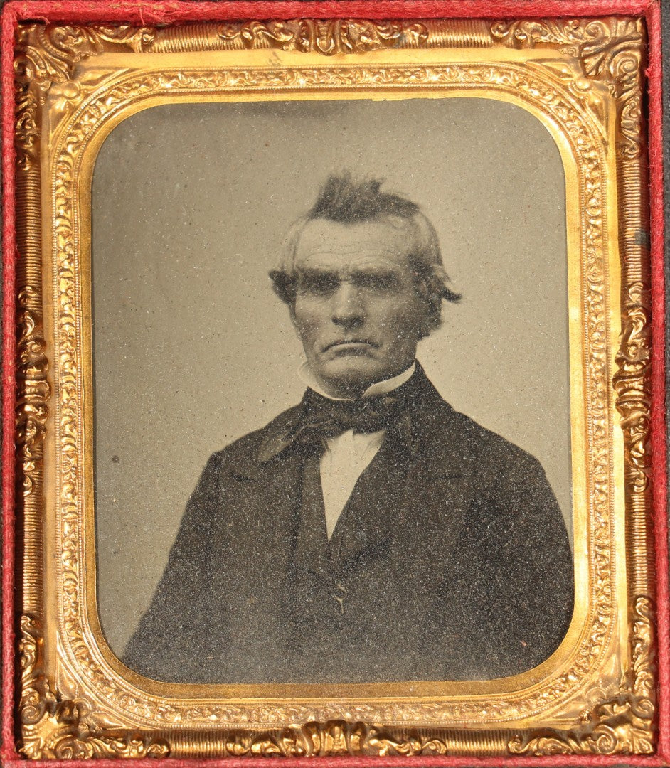 Antique 1/6th Plate Tintype Photograph of a Grumpy Elderly Man in Half Leatherette Union Case