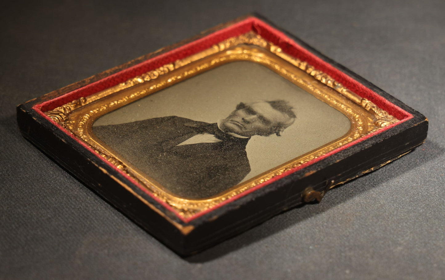Antique 1/6th Plate Tintype Photograph of a Grumpy Elderly Man in Half Leatherette Union Case