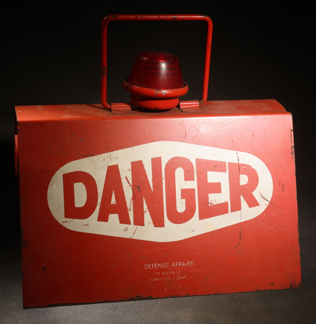 Vintage Free Standing Double-Sided "Danger" Sign with Battery-Operated Light, manufactured by Defense Apparel, Hartford, Connecticut
