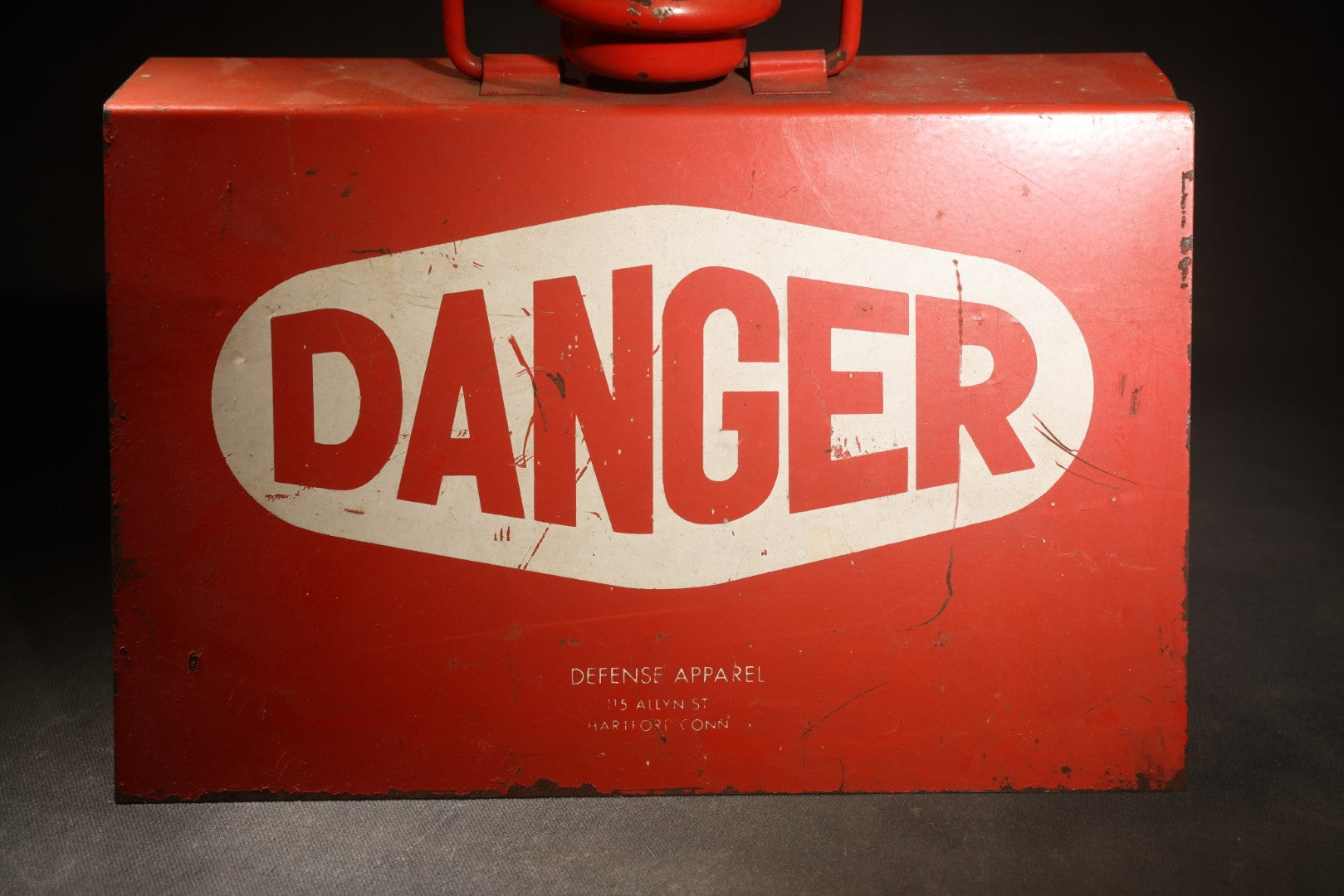 Vintage Free Standing Double-Sided "Danger" Sign with Battery-Operated Light, manufactured by Defense Apparel, Hartford, Connecticut