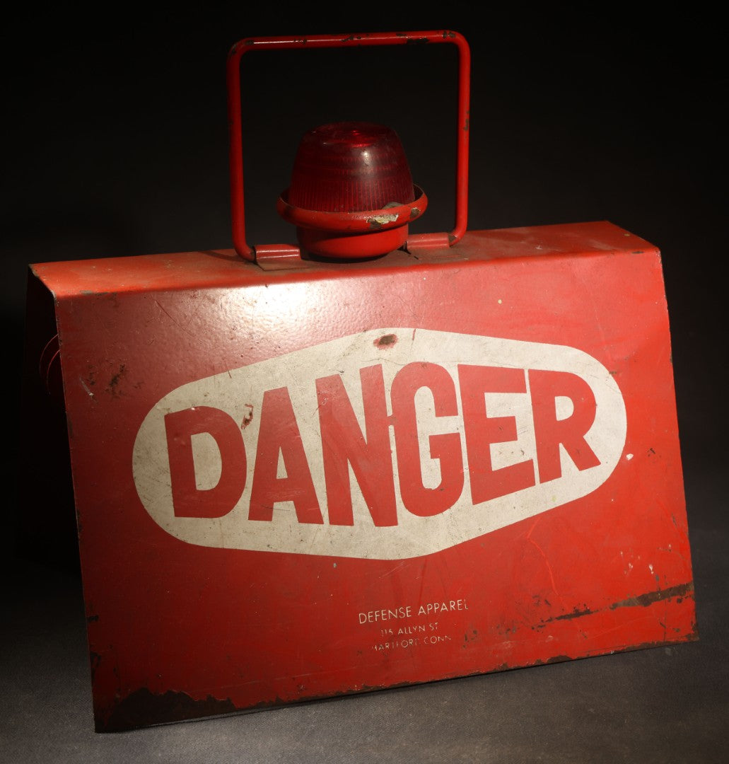 Vintage Free Standing Double-Sided "Danger" Sign with Battery-Operated Light, manufactured by Defense Apparel, Hartford, Connecticut