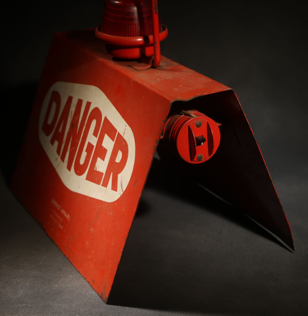 Vintage Free Standing Double-Sided "Danger" Sign with Battery-Operated Light, manufactured by Defense Apparel, Hartford, Connecticut