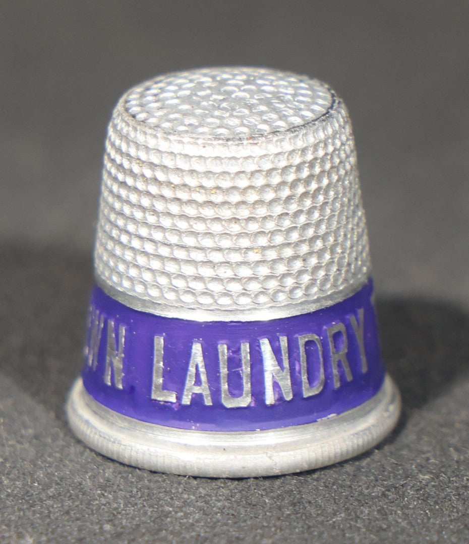 Grouping of 23 Vintage Advertising Thimbles for Toy Town Laundry, Winchendon, Massachusetts, Tel. 325