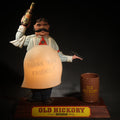 Lot 026 - Vintage Old Hickory Bourbon Illuminated Bar Back Advertising Display with Mechanical Tip Jar Bartender Figure, "Thank You Friend," Old Hickory Distillers Co., Philadelphia, Pennsylvania, Missing Tray, 12" H