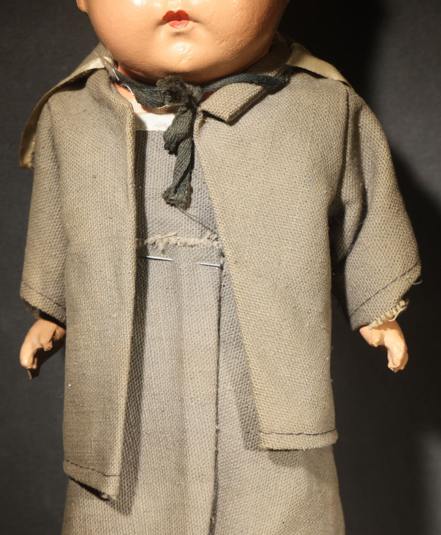 Vintage Composition Doll in U.S. Navy Sailor Uniform with Gray Outfit and Hat, Circa 1940s