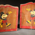 Lot 029 - Pair of Vintage Hand-Painted Wooden Mickey Mouse Folk Art Bookends, Pencil-Signed "Steve", 5-1/4" H each