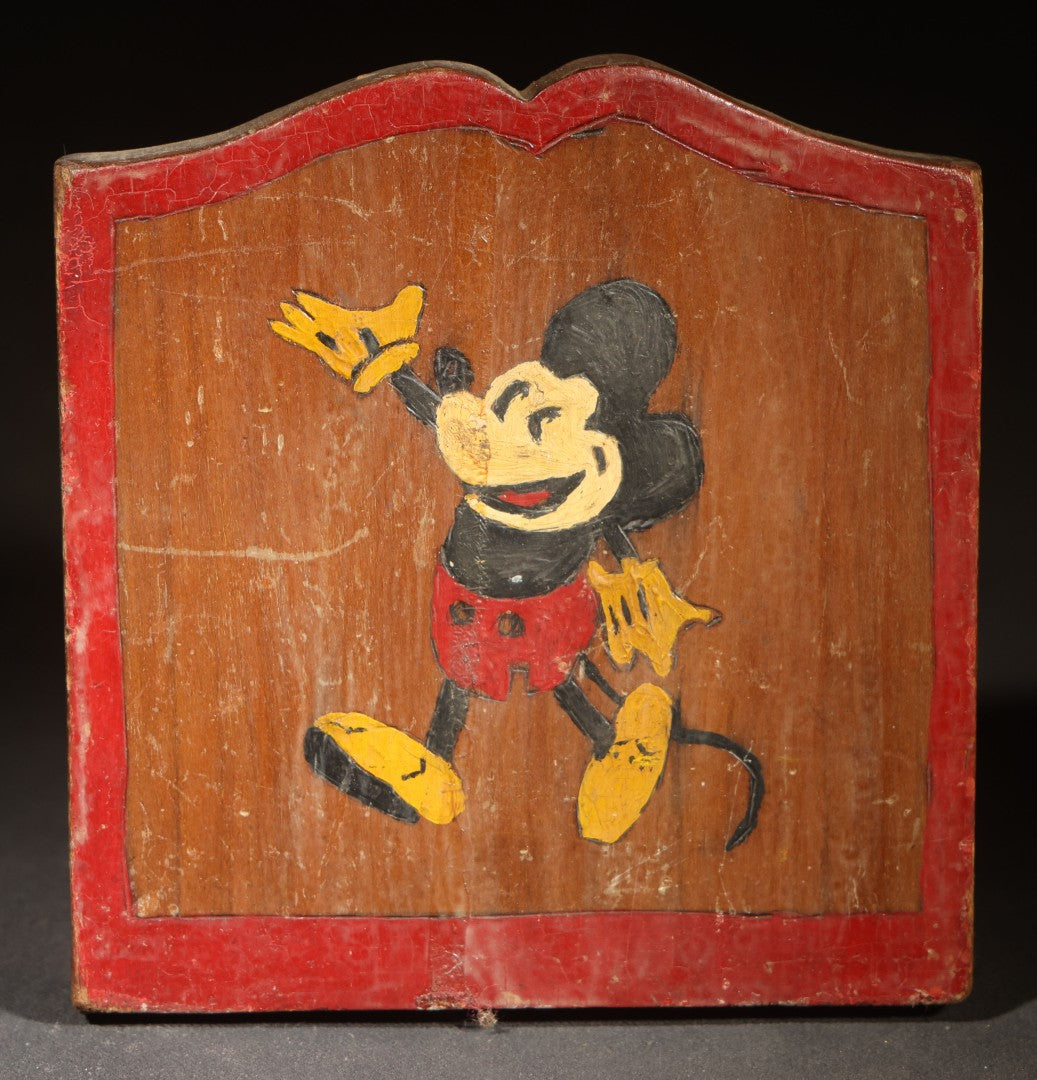 Pair of Vintage Hand-Painted Wooden Mickey Mouse Folk Art Bookends, Pencil-Signed "Steve"