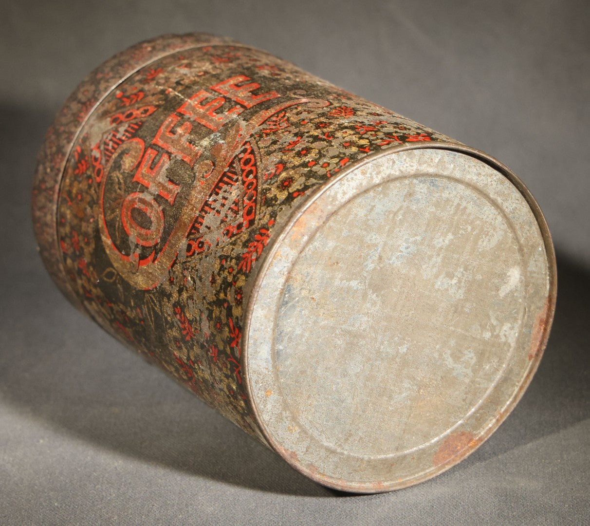 Trio of Antique Toleware Tins including Tea Canister with Yellow Band, Coffee Canister with Red Stenciling, and Walter Baker & Co. Breakfast Cocoa Container, Dorchester, Massachusetts