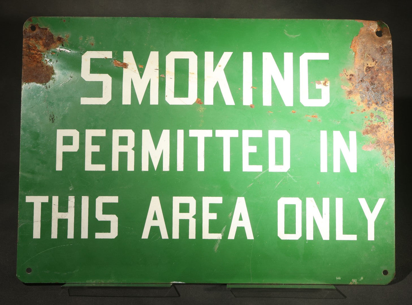 Vintage Green Metal Sign Reading "Smoking Permitted In This Area Only"