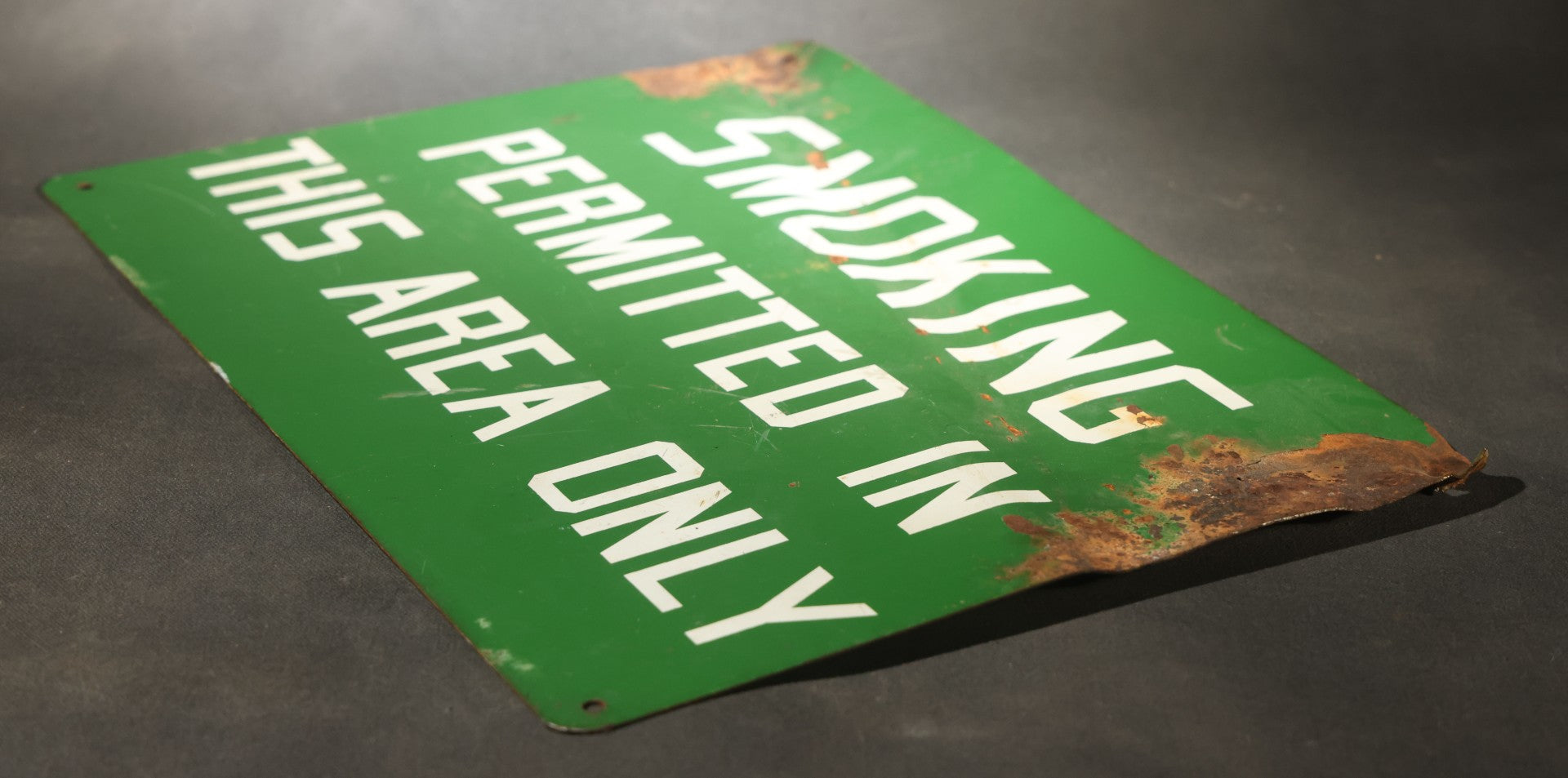 Vintage Green Metal Sign Reading "Smoking Permitted In This Area Only"