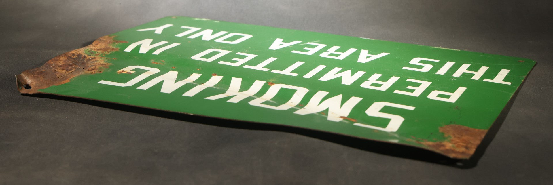 Vintage Green Metal Sign Reading "Smoking Permitted In This Area Only"