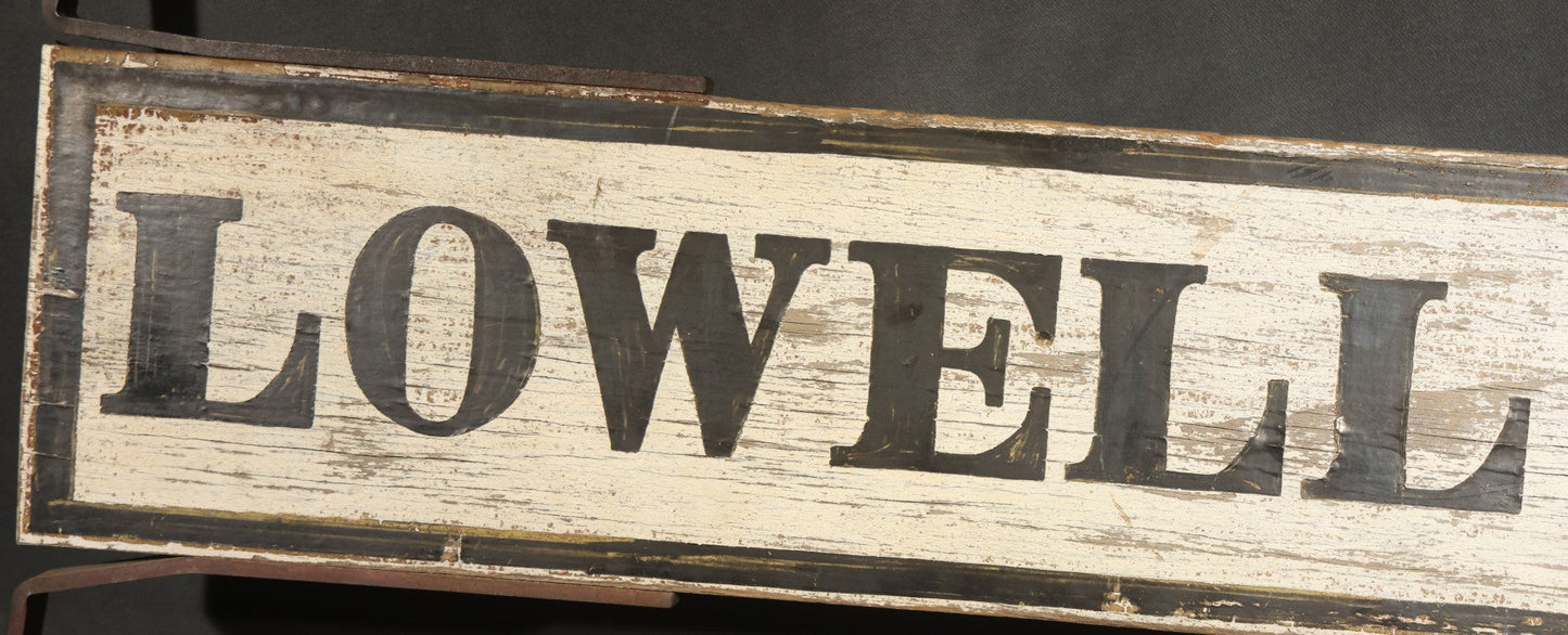 Antique Double-Sided Wooden Street Sign "LOWELL ST." with Metal Mounting Brackets