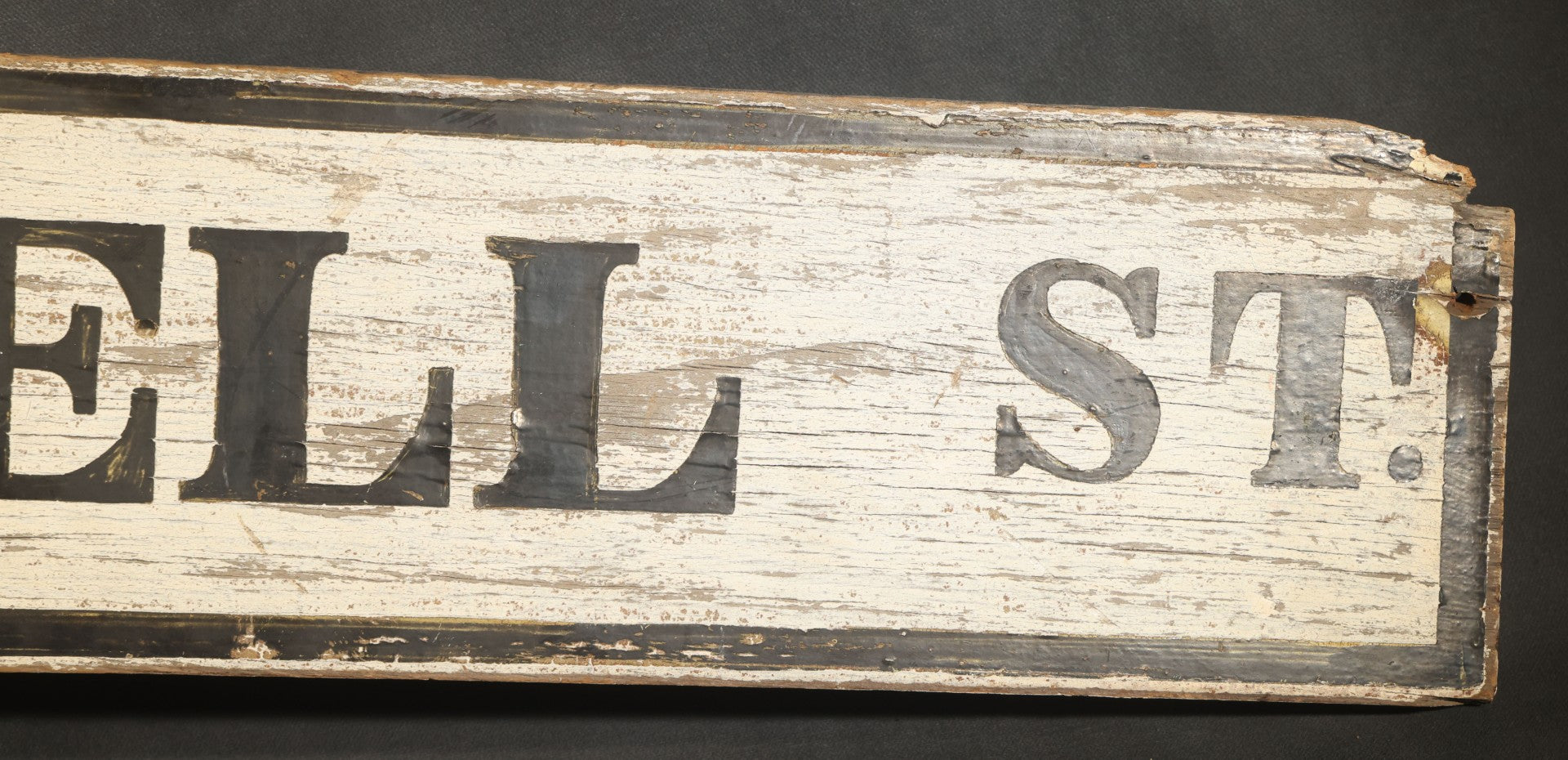 Antique Double-Sided Wooden Street Sign "LOWELL ST." with Metal Mounting Brackets
