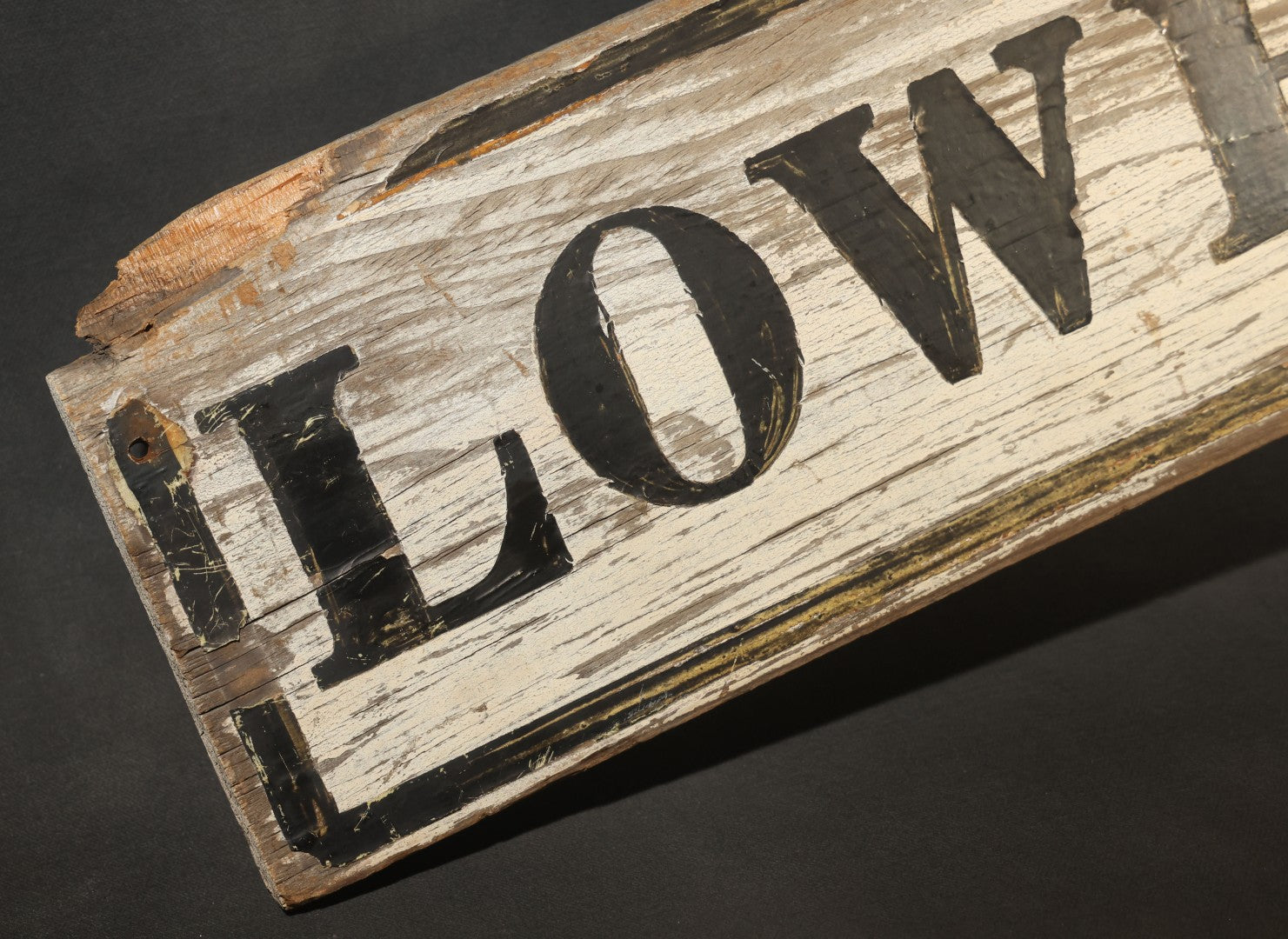 Antique Double-Sided Wooden Street Sign "LOWELL ST." with Metal Mounting Brackets