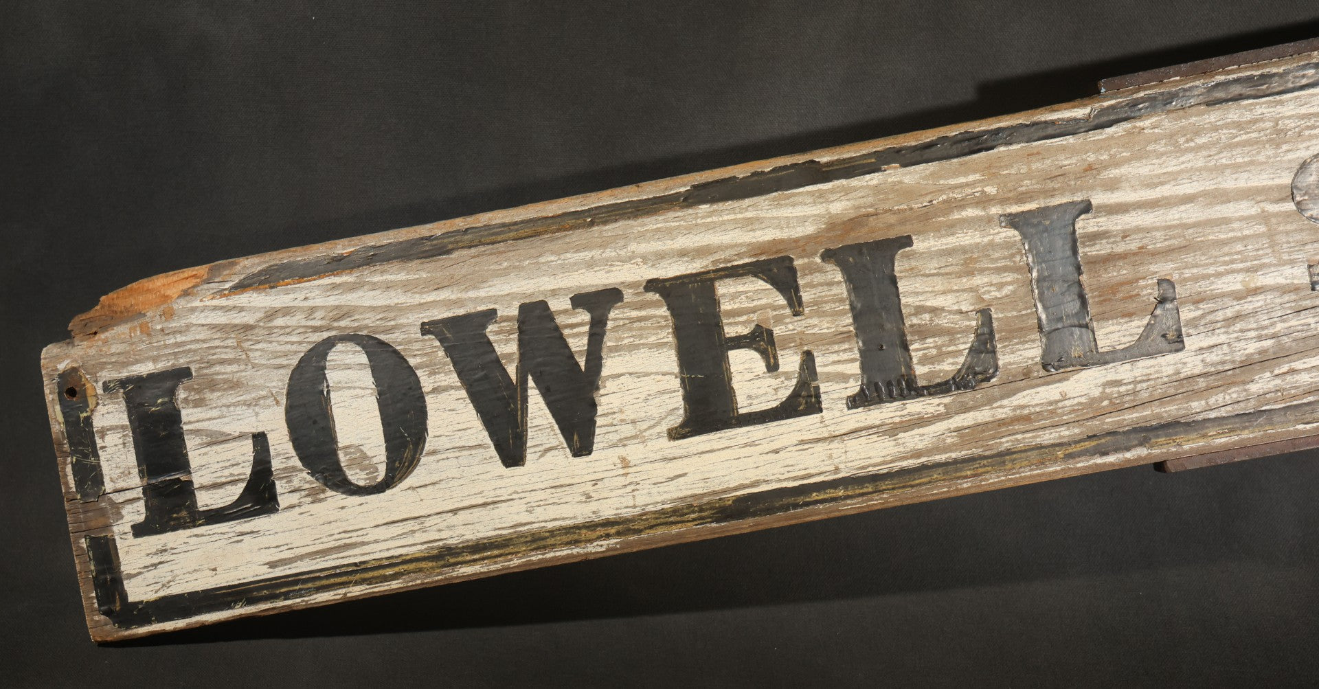 Antique Double-Sided Wooden Street Sign "LOWELL ST." with Metal Mounting Brackets