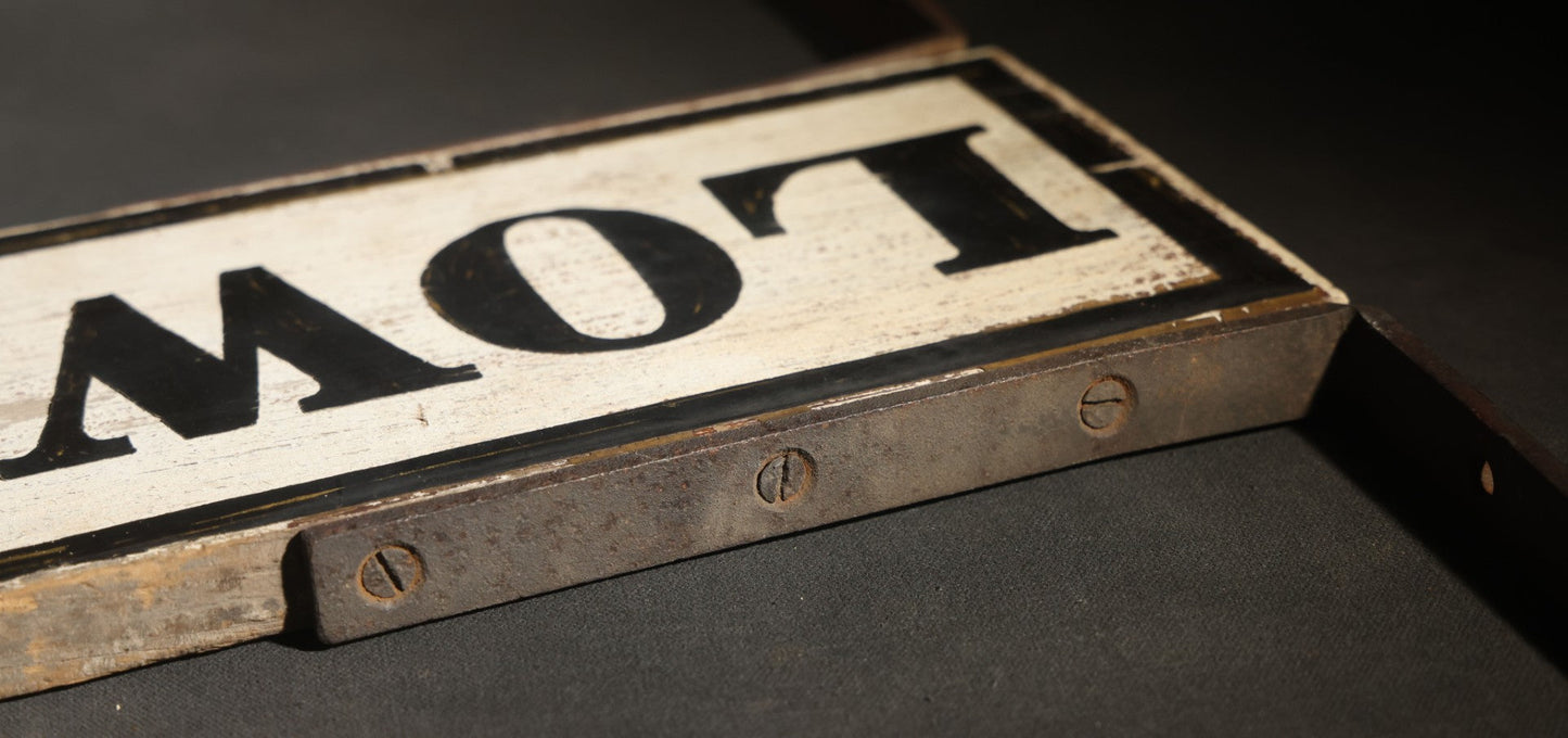 Antique Double-Sided Wooden Street Sign "LOWELL ST." with Metal Mounting Brackets