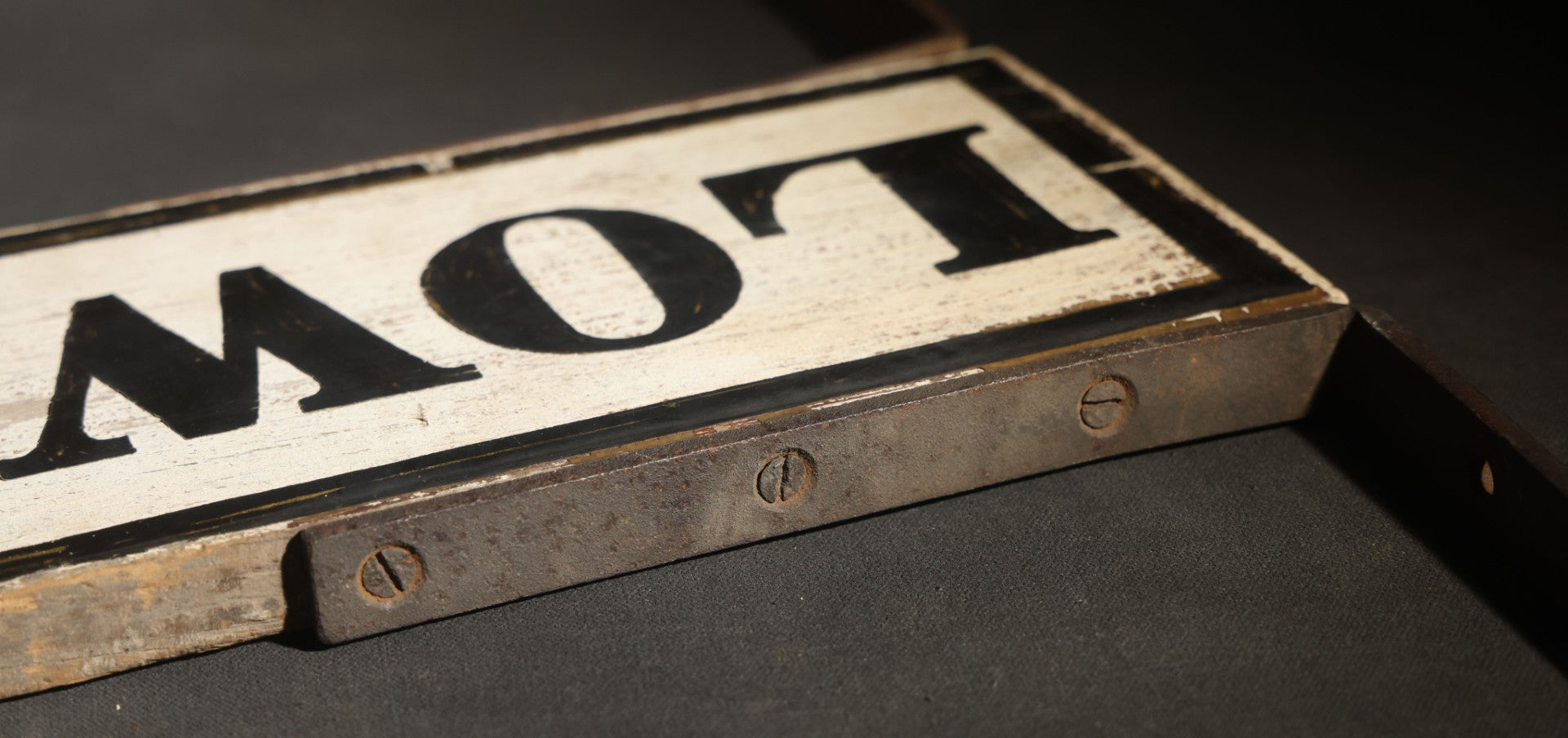 Antique Double-Sided Wooden Street Sign "LOWELL ST." with Metal Mounting Brackets