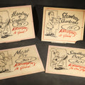 Lot 037 - Grouping of Four Vintage Hand-Lettered Paperboard Restaurant Signs for Krueger's Advertising Hamburg & Spaghetti, Strawberry Shortcake, Meat Pie, and Smothered Beef with Prices, 11" W x 9" H each
